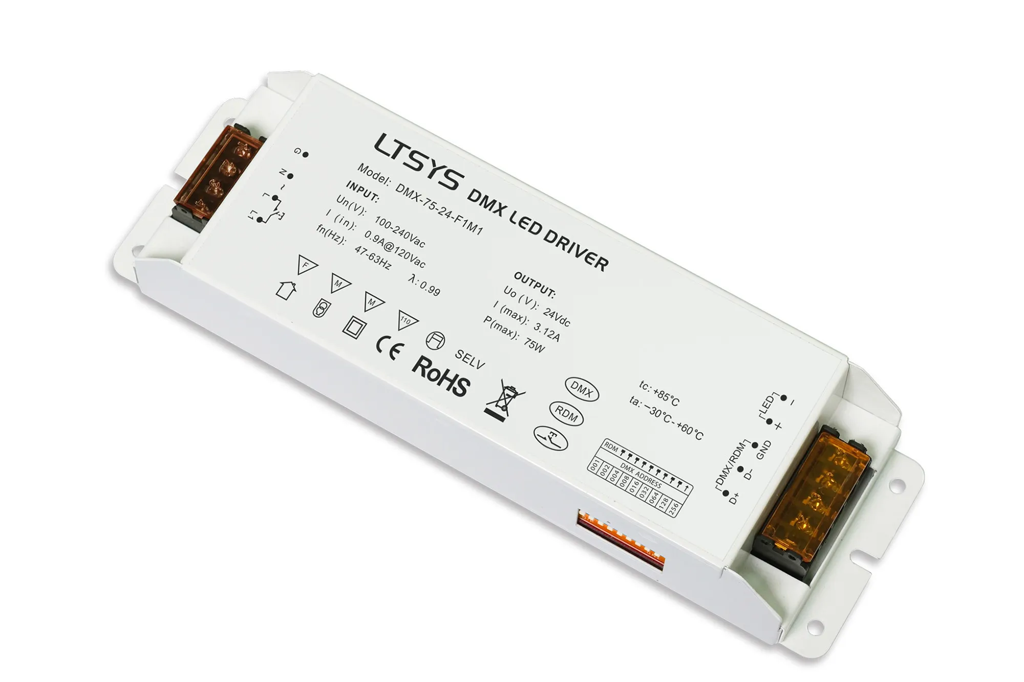 DMX-75-24-F1M1  Push Dim PWM 75W Voltage Dimmable Driver 12V